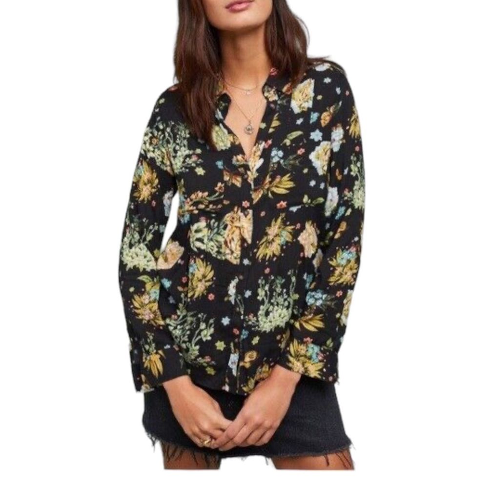Anthropologie Maeve Black Floral Button-Up Blouse